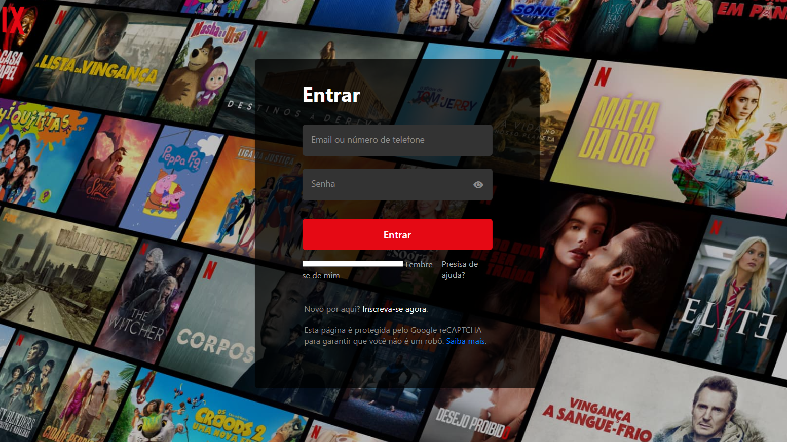 Tela de login da Netflix